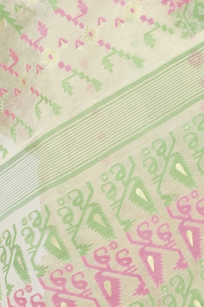 Off White Blended Cotton Jaya Jamdani Saree (1102)